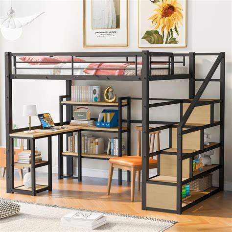 Buy Harper Bright Designs Full Size Metal Loft Bed With Stairs And