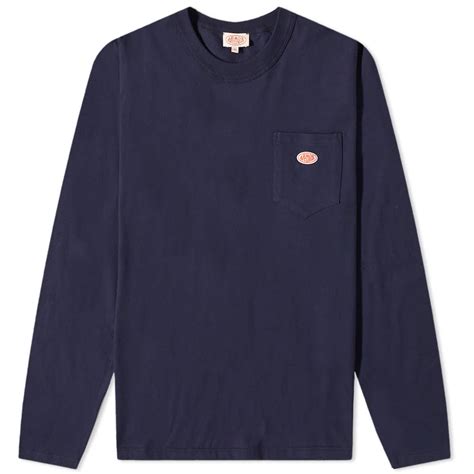 Armor Lux Long Sleeve Logo Pocket Tee Navy End Us