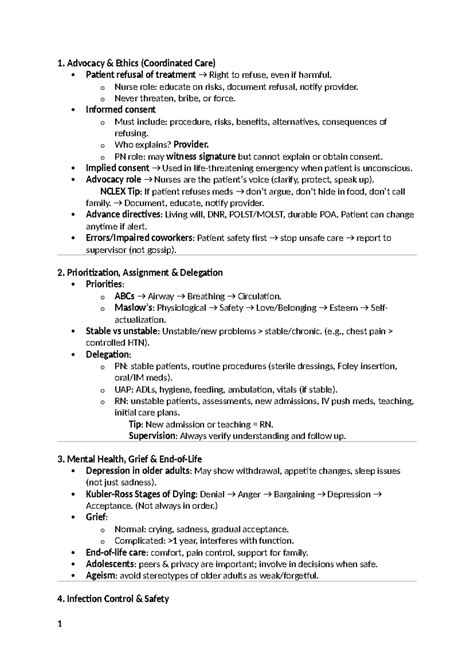 PNR207 Exam 3 Study Guide: Advocacy, Prioritization, Mental Health