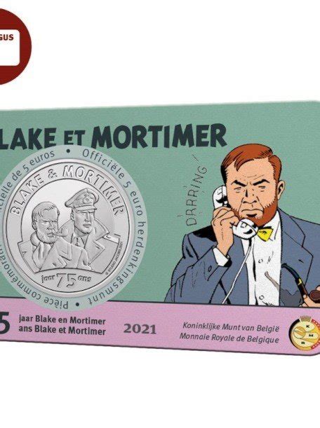 5 euromunt Belgie 2021 75 jaar Blake en Mortimer In reliëf In