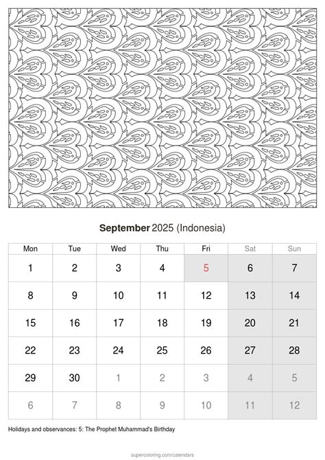 September 2025 calendar - Indonesia