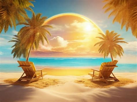 Multicolored Palm Silhouettes Wallpaper Tropical Sunset Summer Beach Background Premium Ai