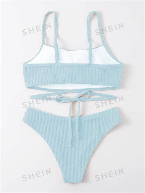 Shein Swim Conjunto De Bikini Texturizado De Playa De Verano Con Parte Superior De Sujetador