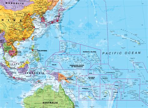 world pacific centered wall map fully laminated political etsy