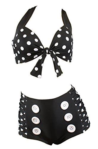ᐅ Aloha Beachwear Damen Vintage Bikini high waisted mit Knöpfen panty Polka Dots gepunktet