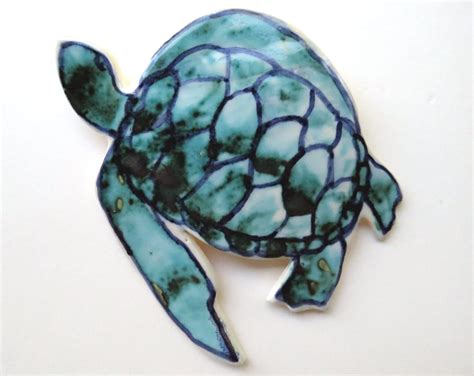 Ceramic Sea Turtle Green Wall Sculpture Ocean And Beach