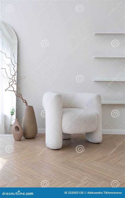 Super White Simple Clean And Stylish Interior With Modern Furniture In Nude Color And