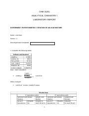 CHM 3120L Lab 3 Docx CHM 3120L ANALYTICAL CHEMISTRY I LABORATORY