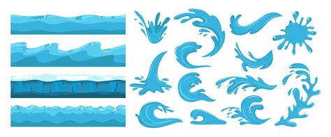 Blue ocean waves. Sea wave, water surface seamless pattern. Cartoon sp By Microvector ...