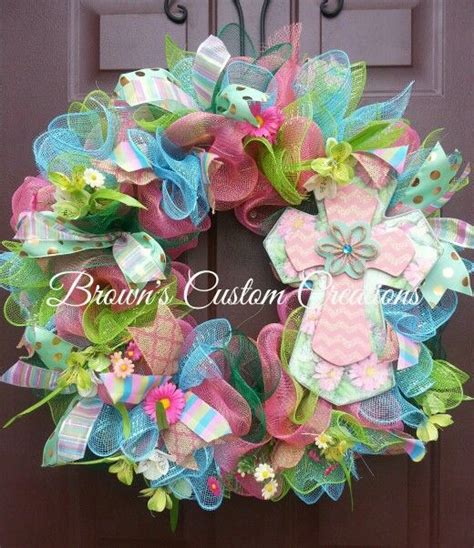 Spring Wreath With Cross Easter Wreaths Handmade Holiday Cross Wreath