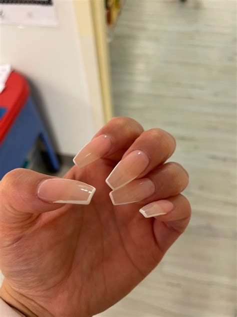 Nude And White Coffin Nails White Coffin Nails Silhouette Nails Neutral Nails Acrylic