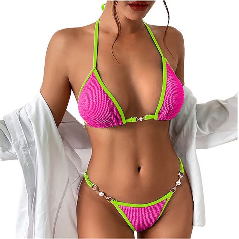 Penkiiy Women S Sexy High Breast Contrast Solid Bikini Set Solid Swimsuit Sets Plus Size
