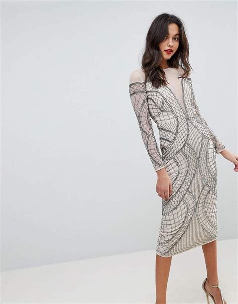 ASOS Edition EDITION Embellished Ergonomic Bodycon Midi Dress Midi