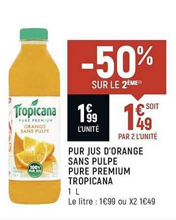 Offre Pur Jus D Orange Sans Pulpe Pure Premium Tropicana Sur Le