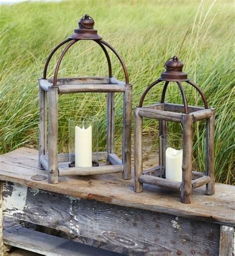 Rustic Farmhouse Large Lanterns Set Of 2 Wood Metal Wa Glass Votive For Candle Rustic Candle