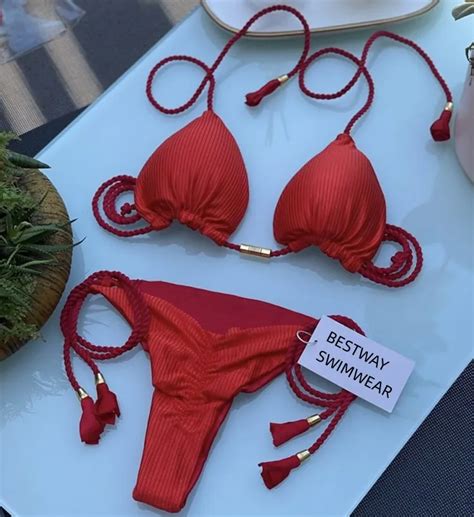 Bestway Ins New Arrivals Hand Woven Rope Bikini Two Piece Set Multi Color Lace Up Backless