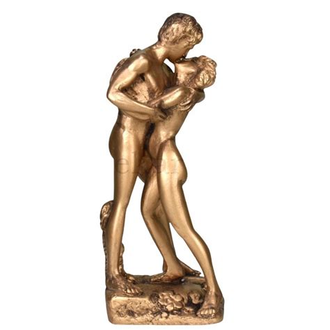 Couple Kiss Lovers Nude Female Male Erotic Art Statue Sculpture Figure Cast Marble Bronze Colour