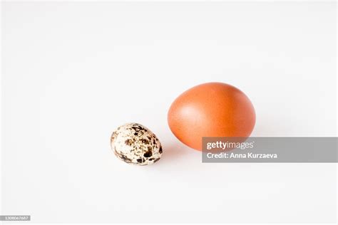 Two Eggs Of Different Sizes Small And Big Quail Egg And Hen Egg