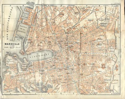 CARTA GEOGRAFICA ANTICA MARSEILLE MARSIGLIA Pianta città 1913 Old