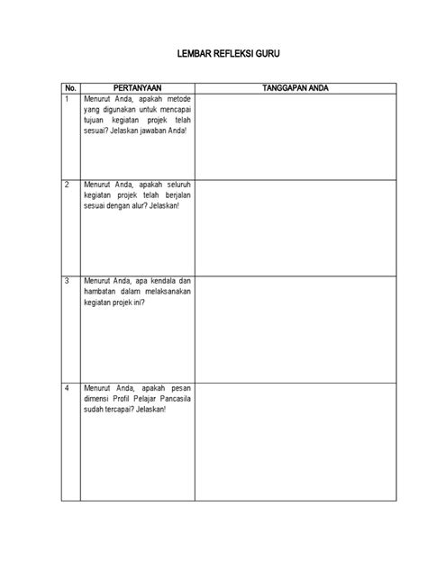 Lembar Refleksi Guru Pdf