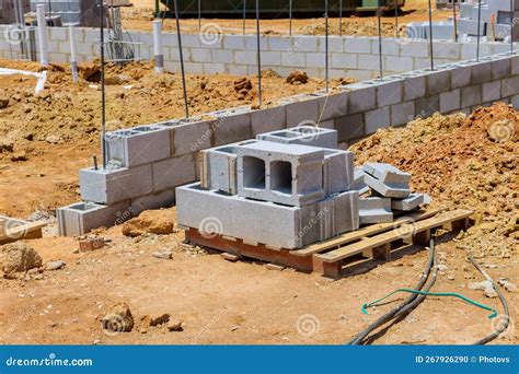 It Is Seen On A Construction Site That Cement Blocks Are Stacked Up