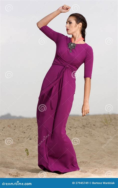 Brunette Posing In Violet Dress Stock Image Image Of Glamor Beautiful 27945749
