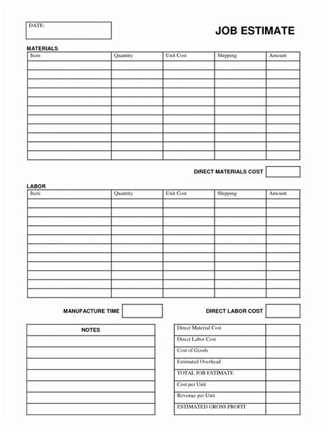 Free Printable Spreadsheet Forms Throughout Bill Estimate Template Free