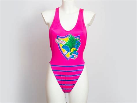 One Piece Swimsuit 90s NOS Vintage Hot Pink Fruits Pr Gem