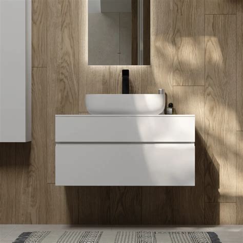 Тумба с раковиной Raval Decent 80 белая глянцевая, подвесная, с ящиками ...