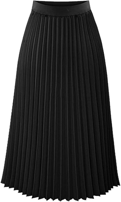 Teerfu Womens Pleated Midi Skirt High Waist Swing Boho