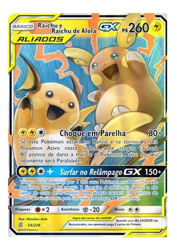 Carta Pok Mon Raichu E Raichu De Alola Gx Sintonia Mental Mebuscar Brasil