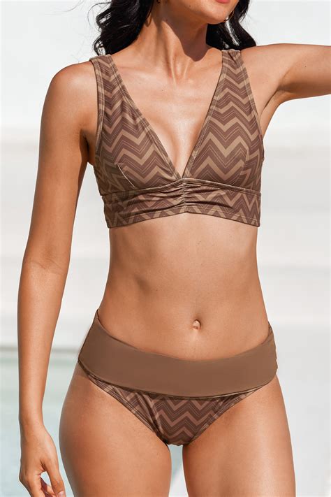 Zigzag Stripes V Neck Bralette Multi Way Bikini Set
