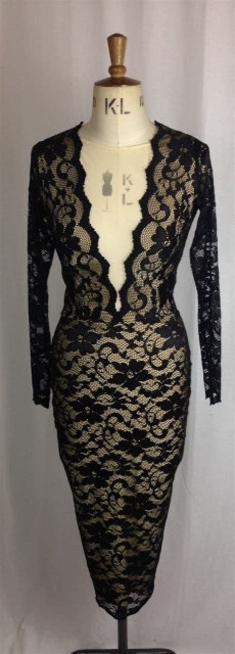 Baylis Knight Ivory Nude Lace PLUNGE Long Sleeve Low Cut Etsy