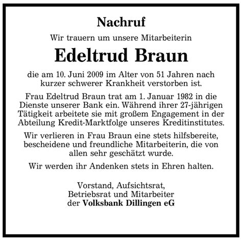 Traueranzeigen Von Edeltrud Braun Saarbruecker Zeitung Trauer De