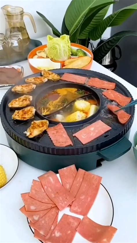 Video Electric Smokeless Grill And Hot Pot Makanan Ringan Sehat Makanan Panggangan