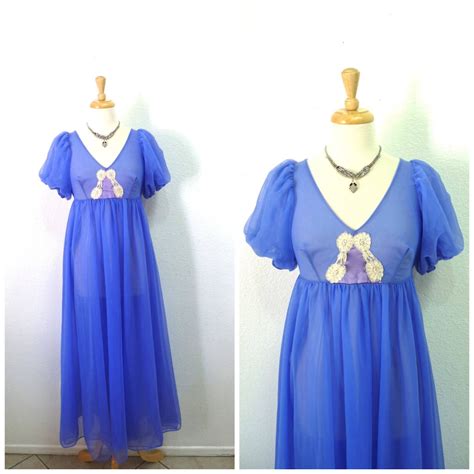 Vintage S Lingerie Lavender Sheer Lace Slip Dress Negligee Nylon Boudoir By Jenelle Of