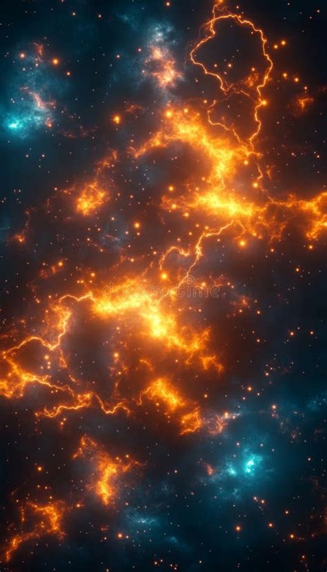 Vibrant Orange and Blue Lightning Strike on a Dark Night Sky, Abstract ...