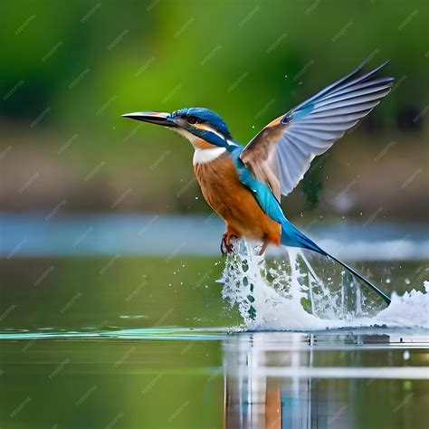 premium ai image  colorful small kingfisher bird flying water