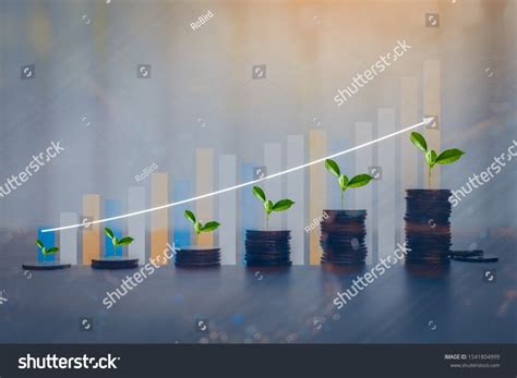 Money Coin Stack Growing Graph With Bokeh Light Background Investment