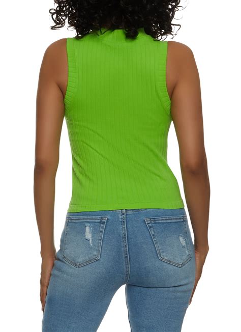 Seamless Ribbed Zip Neck Tank Top