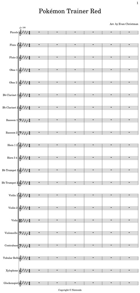 Pokémon Trainer Red Sheet Music For Piccolo Flute Oboe Clarinet