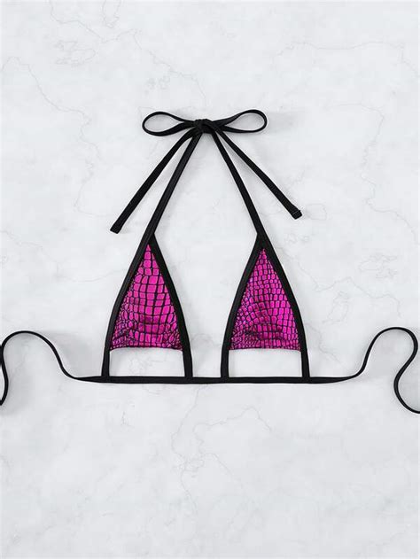 Crocodile Print Cut Out Halter Triangle Bikini Top Shein Usa