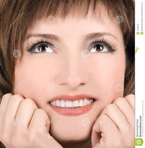 Close Up Portrait Of Lovely Brunette Stock Photo Image Of Hand Adult
