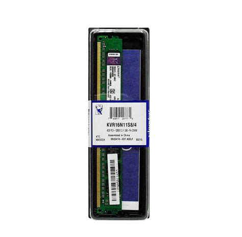 MEMORIA KINGSTON KVR16N11S8/4, CAPACIDAD 4 GB, TIPO DDR3, BUS 1600 MHZ ...