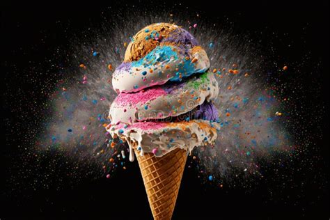 Colorful Vibrant Ice Cream With Crispy Waffle Cone Creative Concept