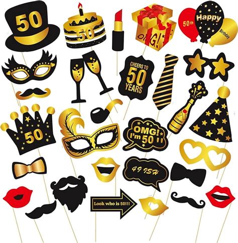 Amazon Pcs Th Birthday Photo Booth Props Lmshowowo Black Gold