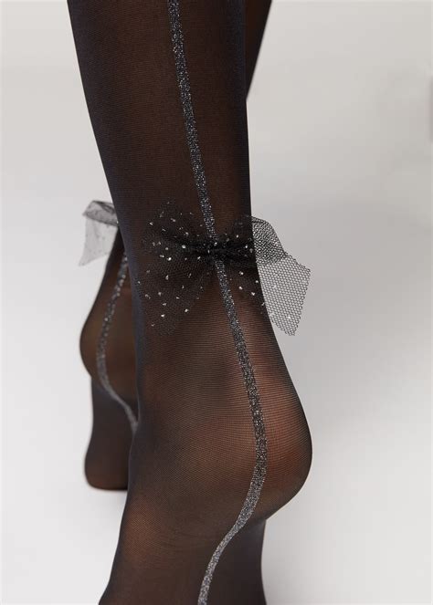 Glitter And Bow Seam 30 Denier Sheer Tights Patterned Tights Calzedonia
