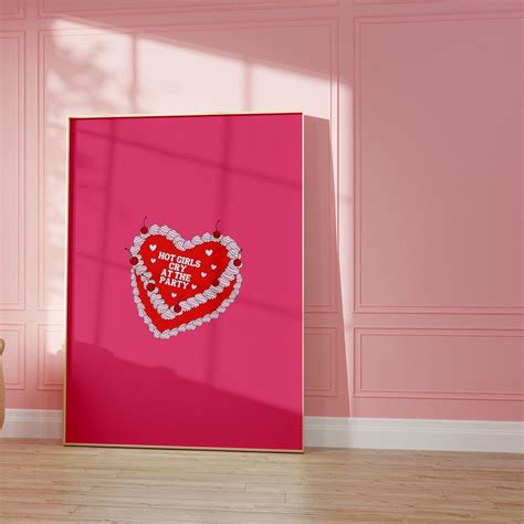Eclectic Wall Art Hot Pink Wall Art Retro Heart Print Hot Girl Wall Art Pink Bedroom Wall Art