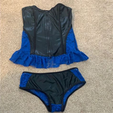 Lovers Lane Intimates Sleepwear Pleather Corset And Lace Lingerie Set Poshmark