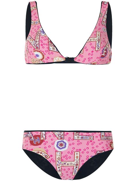 CHANEL Pre Owned S Logo Print Bikini Pink FARFETCH UK